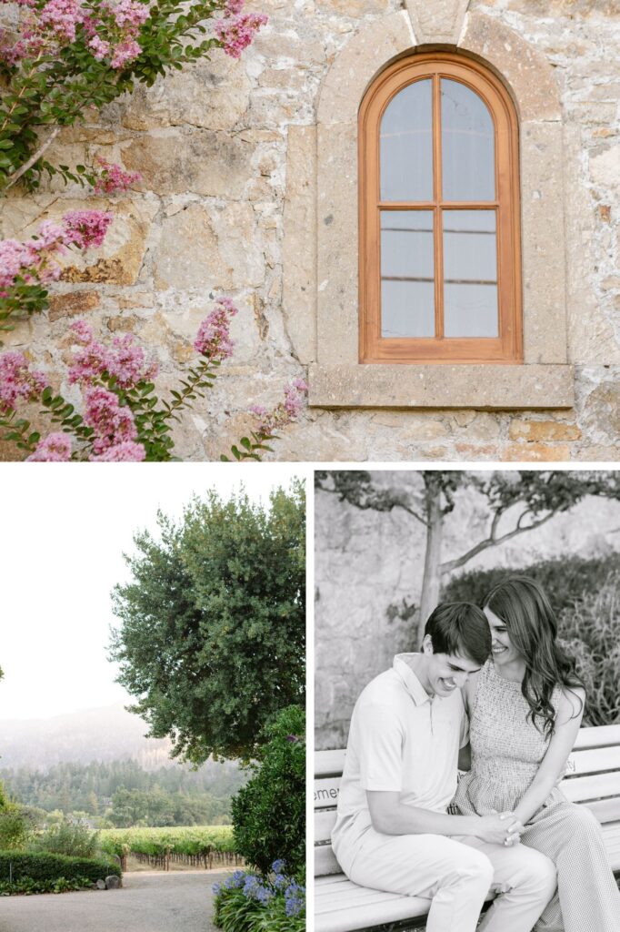 Architectural details and scenery of Spottswoode winery in St. Helena